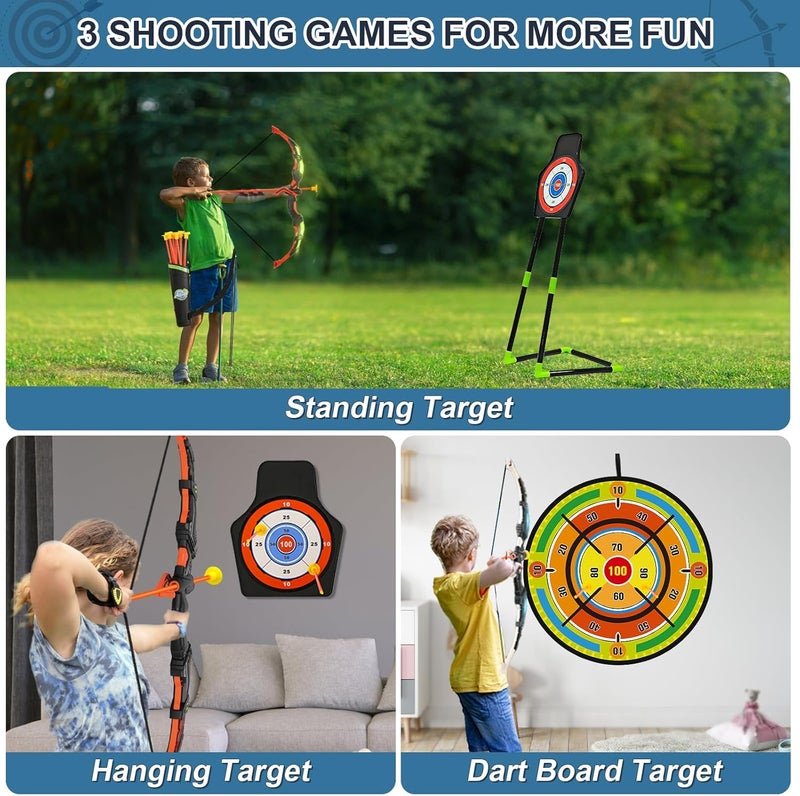 Handwell 2 Pack Bow and Arrow Set with 29in Large Dart Board, LED Light Up Archery Set for Kids with 20 Suction Cup Arrows&12 Sticky Balls Standing Target Indoor Outdoor Toys Must Have for Boys Girls 3-12 yo - Image 4